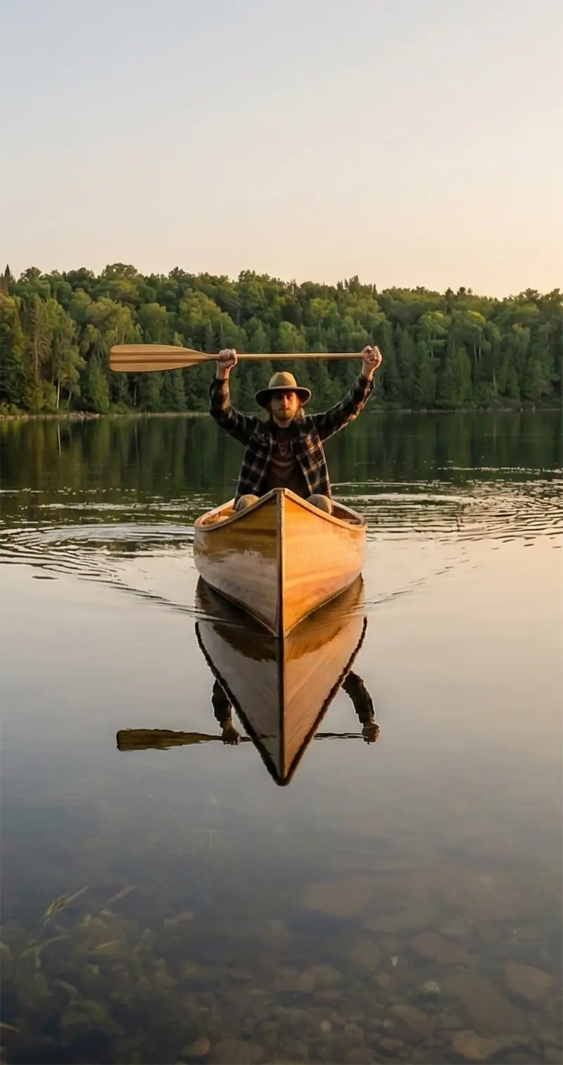 canoe-kayak Canoeing on a calm lake in Taivalkoski